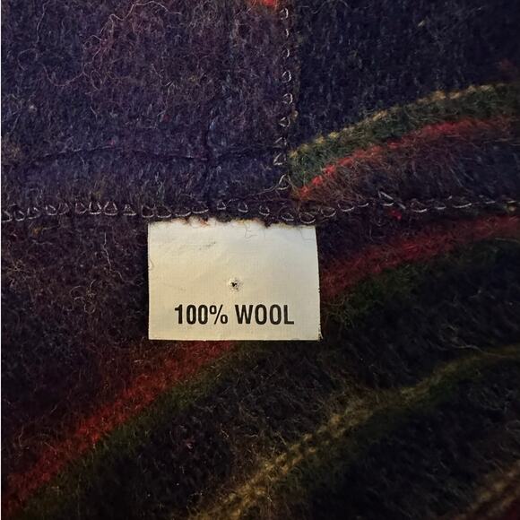 Colorful Wool Striped Hooded Poncho Cape with Fringe One Size - Picture 4 of 7